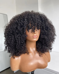 Angela | Perruque sur mesure (3/4/5 mèches) Afro crépue bouclée HD sans colle avec frange