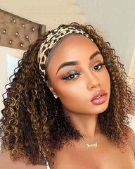 Cassie | Highlight Curly Human Hair Headband Wig