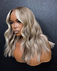 Hallie | Ash Blonde Highlight with Money Piece Raw Hair HD Lace Wig