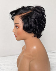 Angie | 5x5 HD Closure Romance Wave Human Hair Glueless Pixie Wig