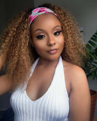 Sarah | Honey Blonde Curly Human Hair Headband Wig