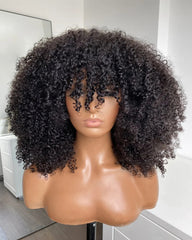 Angela | Perruque sur mesure (3/4/5 mèches) Afro crépue bouclée HD sans colle avec frange