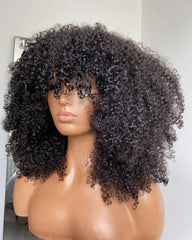 Angela | Perruque sur mesure (3/4/5 mèches) Afro crépue bouclée HD sans colle avec frange