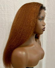 Makena | Perruque hybride lisse et crépue brun cuivré avec une ligne de cheveux réaliste et naturelle