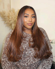 Halle | Perruque Glueless Cheveux Bruts Coupe Dégradée Auburn Marron