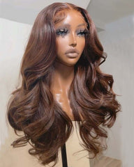 Cynthia | Perruque sans colle en cheveux humains brun chocolat avec lace frontale et closure HD HD