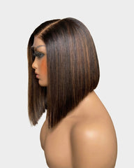 Bianca | Brown Highlight Side Part Asymmetrical Bob Glueless Wig
