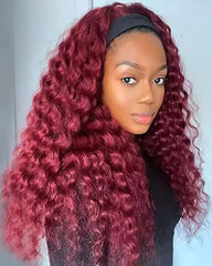 Kathy | Burgundy Curly Human Hair Headband Wig