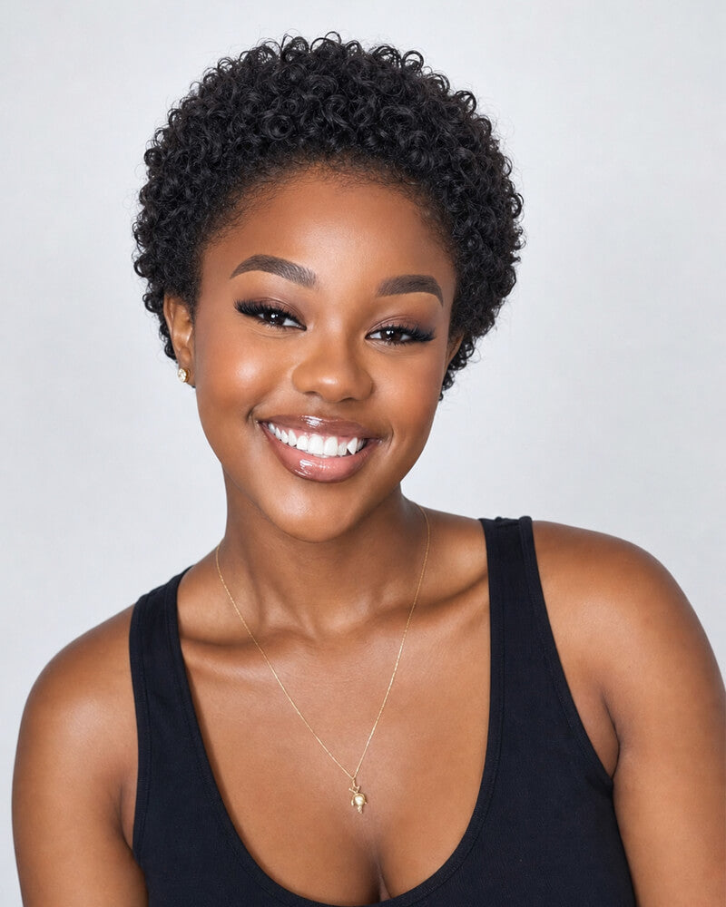 Annie | Perruque Pixie en Cheveux Humains Frisés Crépus avec Dentelle HD 13x4 et Ligne de Cheveux Naturelle