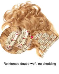Extensions de Cheveux Humains à Clips Ondulés Blonds Miel