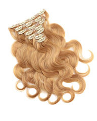 Extensions de Cheveux Humains à Clips Ondulés Blonds Miel