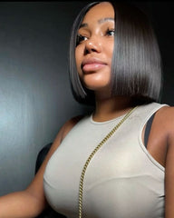 Joy | Perruque Bob sans colle, cheveux vietnamiens raides comme des baguettes, coupe 2x6 et 5x5, style bob, coupe SDD, cheveux raides comme des baguettes.
