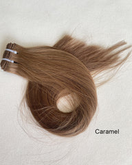 Mèches de cheveux bruts pré-colorés bruns et noirs