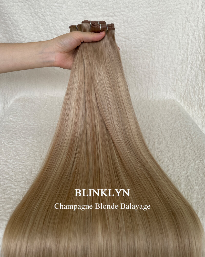 Champagne Blonde Balayage Genius Butterfly Weft Human Hair Extensions