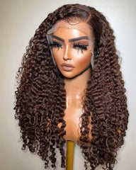 Missy | Perruque sans colle en cheveux humains châtain foncé ondulés avec lace frontale 13x4