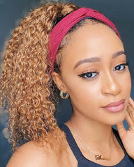 Sarah | Honey Blonde Curly Human Hair Headband Wig