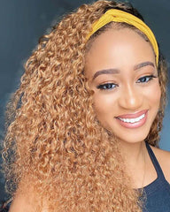 Sarah | Honey Blonde Curly Human Hair Headband Wig