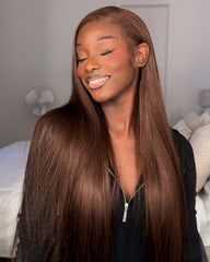 Cynthia | Perruque sans colle en cheveux humains brun chocolat avec lace frontale et closure HD HD