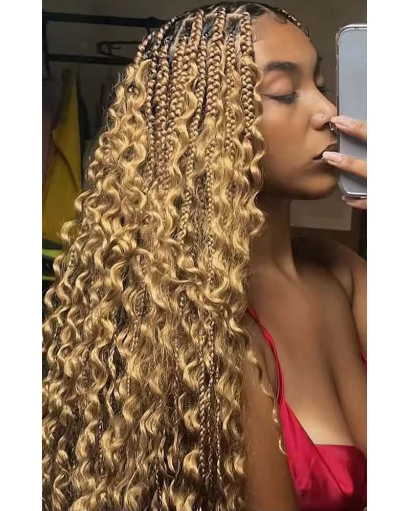 THICK BUNDLES Human Hair Deep Wave Honey Blonde Boho Braids Weftless Bundle Human Braiding Hair