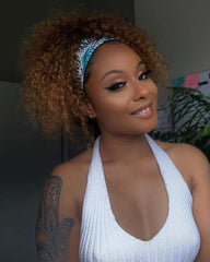 Sarah | Honey Blonde Curly Human Hair Headband Wig