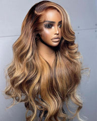 Alisha | Human Hair Highlight Honey Blonde 13x4 Transparent Lace Frontal Wig