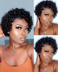 Layla | Perruque courte pixie en cheveux humains bouclés avec front 13x4