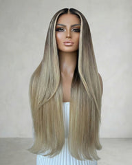 Amy | Perruque en dentelle blonde balayage Money Piece