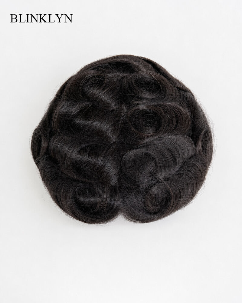 Durable Wavy Human Hair Breathable Men's Toupees