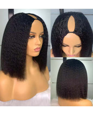 Perruque Leona | Perruque coupe courte crépue lisse à raie en V et en U, amovible et cousue