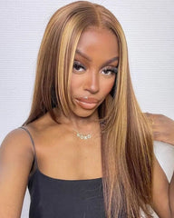 Alisha | Human Hair Highlight Honey Blonde 13x4 Transparent Lace Frontal Wig