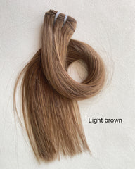 Mèches de cheveux bruts pré-colorés bruns et noirs