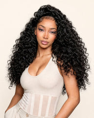 Perruque de luxe sans colle en cheveux naturels bouclés avec dentelle frontale et fermeture HD