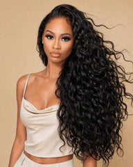 Kali | Perruque de luxe sans colle avec dentelle frontale et fermeture en cheveux naturels ondulés RAW HAIR