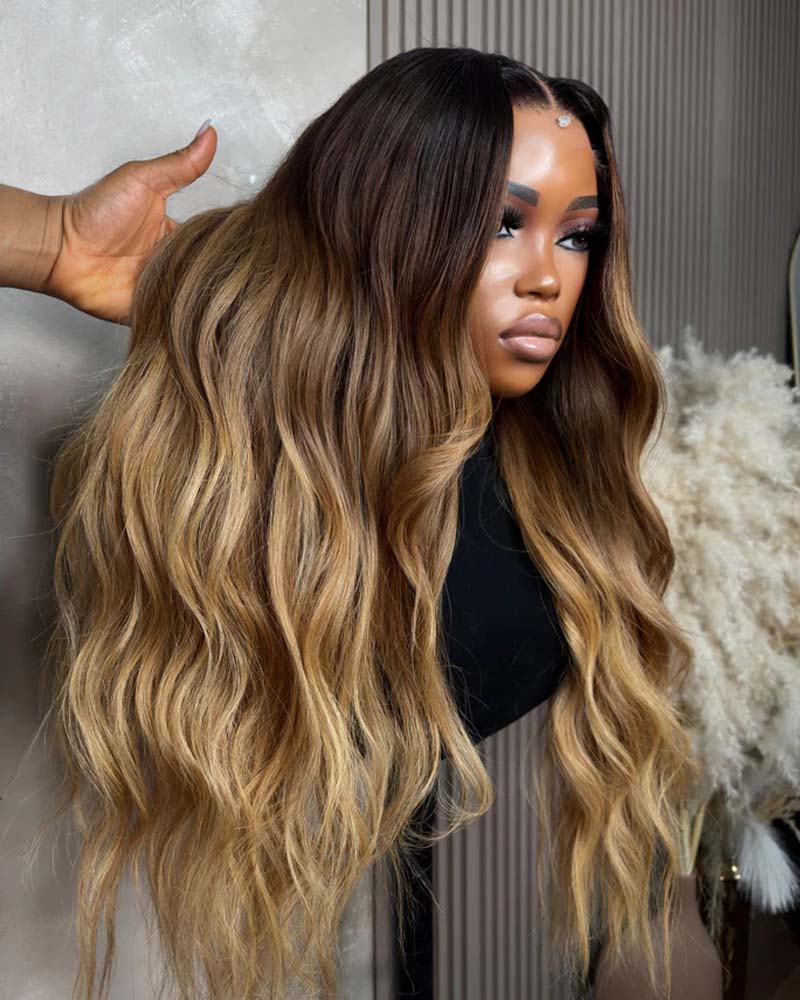 Ellie | Ombre Honey Blonde Wavy HD Lace Glueless Wig