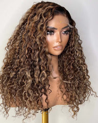 Milan | Perruque en cheveux humains ondulés avec reflets caramel, dentelle HD sans colle