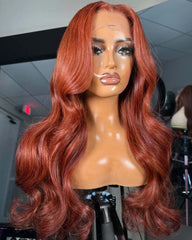 Cassandra | Perruque sans colle en cheveux humains avec lace frontale et closure HD couleur cuivrée auburn