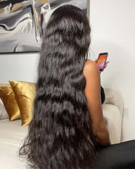 Kali | Perruque de luxe sans colle avec dentelle frontale et fermeture en cheveux naturels ondulés RAW HAIR