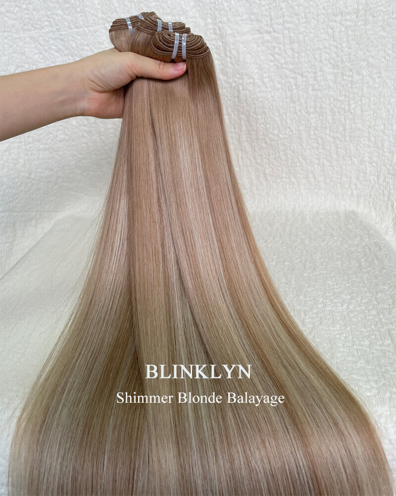 Bundle de cheveux naturels balayage blond scintillant