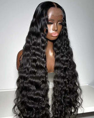 Kali | Perruque de luxe sans colle avec dentelle frontale et fermeture en cheveux naturels ondulés RAW HAIR