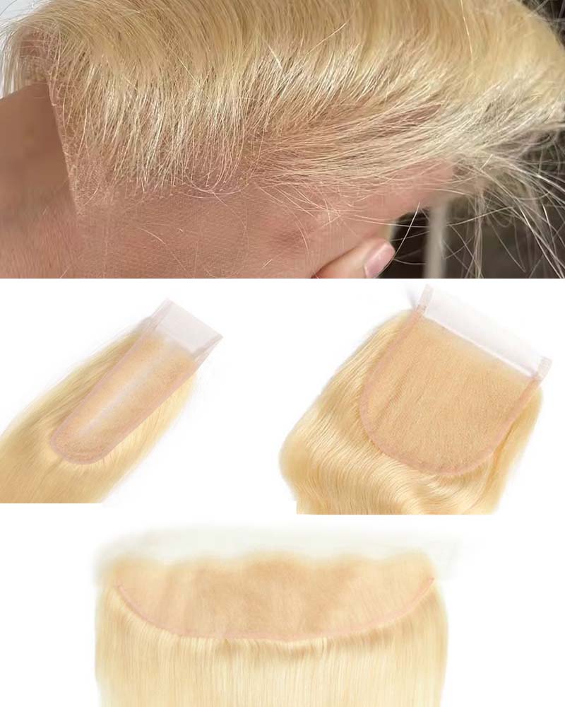 Fermeture et frontale en dentelle HD #613 Cheveux blonds russes lisses et ondulés
