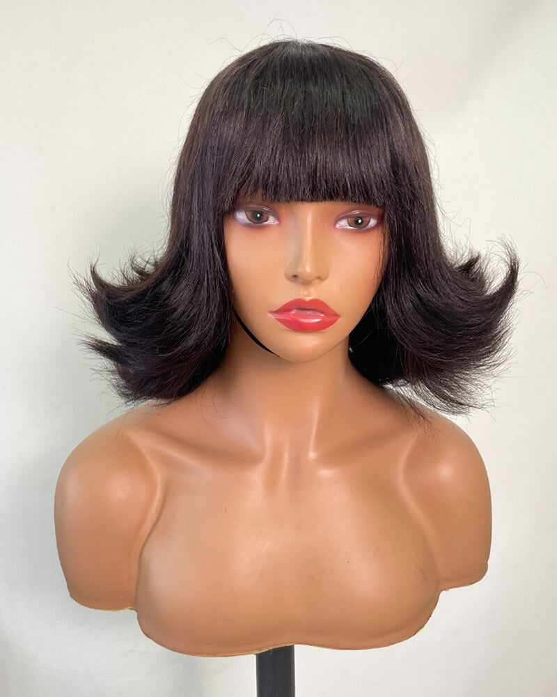 Leilani | Heavy Layers Shoulder Length Flippy Bob Human Hair Wig with Bangs