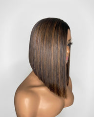 Bianca | Brown Highlight Side Part Asymmetrical Bob Glueless Wig