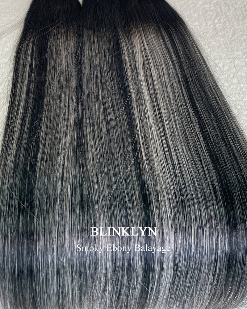 Extensions à clips en cheveux bruts balayage ébène fumé