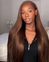Cynthia | Perruque sans colle en cheveux humains brun chocolat avec lace frontale et closure HD HD