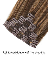 Straight Brown Highlights Clip ins Human Hair Extensions