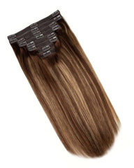 Straight Brown Highlights Clip ins Human Hair Extensions