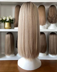 Perruque en dentelle blond vanille de qualité supérieure, cheveux européens.