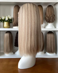 Perruque en dentelle blond vanille de qualité supérieure, cheveux européens.