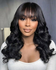 Betty | Wavy Human Hair Lace Closure & Frontal Fringe Bangs Wig